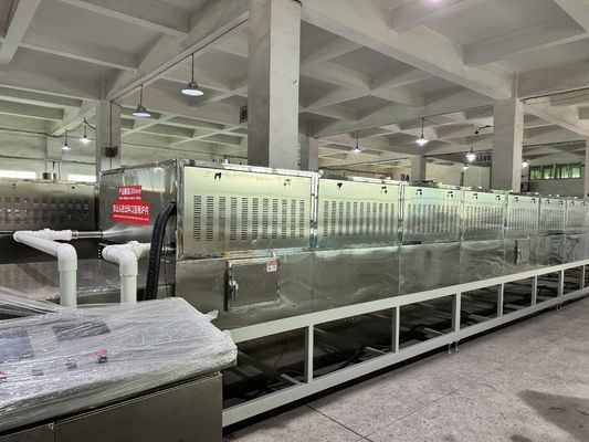 Línea de secado de microondas continua para curado acelerado de paneles de construcción (gipsum, tablas de fibra de cemento)