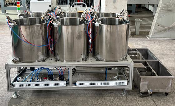 Sistema de recubrimiento giratorio de precisión de 6 posiciones para envases alimentarios de celulosa moldeada - Control uniforme del grosor de la película