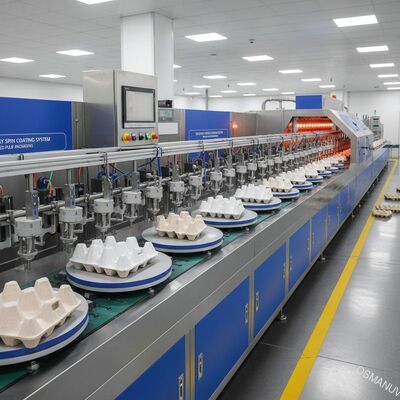 Línea de recubrimiento rotativo de alto rendimiento para recubrimiento interior de envases industriales de celulosa moldeada