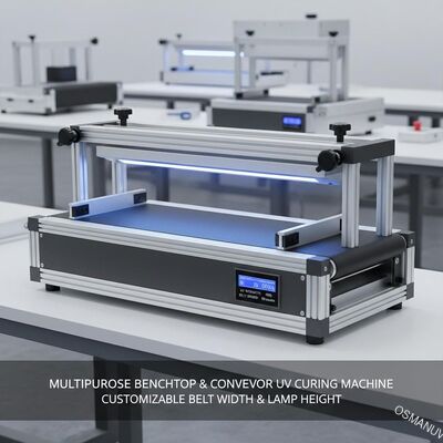 MÁQUINA DE CURADO UV DE BANCADA Y CONVEYOR MULTIUSOS - ANCHO DE CINTA Y ALTURA DE LÁMPARA PERSONALIZABLES