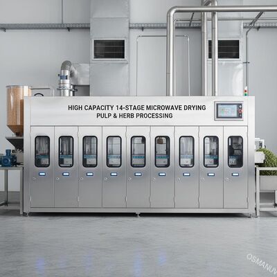 Máquina de secado por microondas de 14 etapas de alta capacidad para procesamiento de celulosa y hierbas
