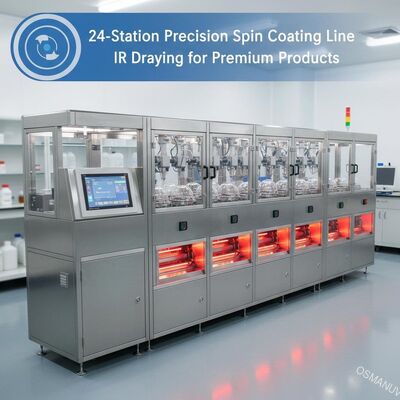 Línea de recubrimiento por centrifugación de precisión de 24 estaciones con curado IR para productos premium