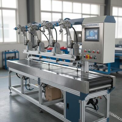 Máquina de pulverización totalmente automática con ancho personalizable, pistolas de pulverización japonesas Iwata y control PLC para aplicaciones industriales