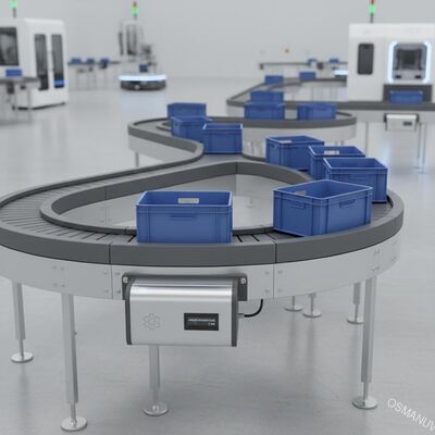 Transportador de cadena flexible con radio de giro personalizable, diseño que ahorra espacio y motor energéticamente eficiente para automatización industrial