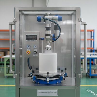 Máquina de recubrimiento por pulverización interna de precisión de 360° para moldeo de pulpa, contenedores industriales y componentes de muebles, espesor de recubrimiento personalizable de 5 a 50 micrones