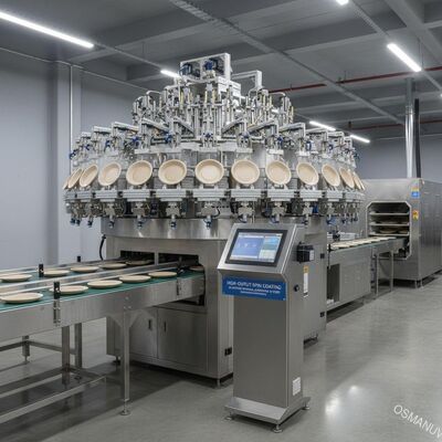 Línea de producción de recubrimiento de espín de alto rendimiento para utensilios de mesa de celulosa moldeada - Sistema de recubrimiento interno de 24 estaciones con parámetros personalizables