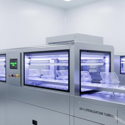 Túnel UV-C en línea para la esterilización de alta velocidad de envases transparentes de alimentos