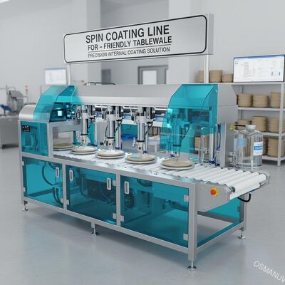 Línea de recubrimiento de espín para vajilla ecológica. Solución de recubrimiento interno de precisión.