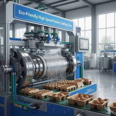 Línea rotativa de recubrimiento de alta velocidad y ecológica para embalajes moldeados de pulpa sostenibles - Recubrimiento de precisión a base de agua