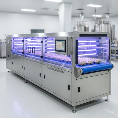 Túnel de esterilización por luz ultravioleta de alta velocidad para envases moldeados de pulpa de grado alimenticio - Sistema en línea con transportador