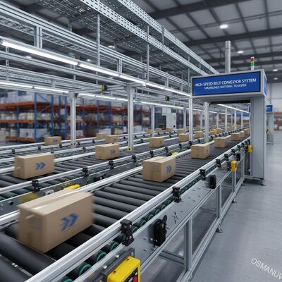 Sistema de transporte de correa de alta velocidad para una transferencia rápida y racionalizada de materiales