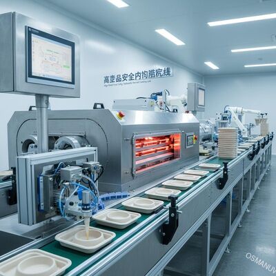 Línea de producción de recubrimiento interno de bandejas, cuencos y vajillas de seguridad alimentaria de alta velocidad para moldeo de pulpa