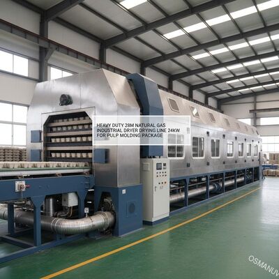 Línea de secado industrial de gas natural de 28 m para trabajo pesado, 24 kW, para embalaje de moldeo de pulpa