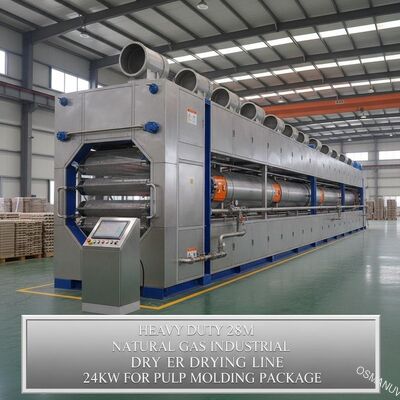 Línea de secado industrial de gas natural de 28 m para trabajo pesado, 24 kW, para embalaje de moldeo de pulpa