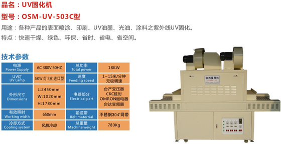 Tabla de lámparas UV de 365 nm con consumo de energía de 1000 W para aplicaciones industriales