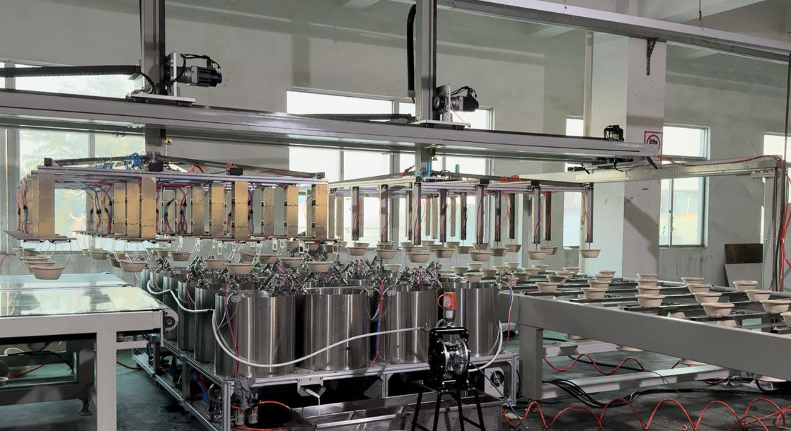 Máquina de recubrimiento de espín de línea de recubrimiento automática completa de 24 estaciones para productos moldeados en celulosa