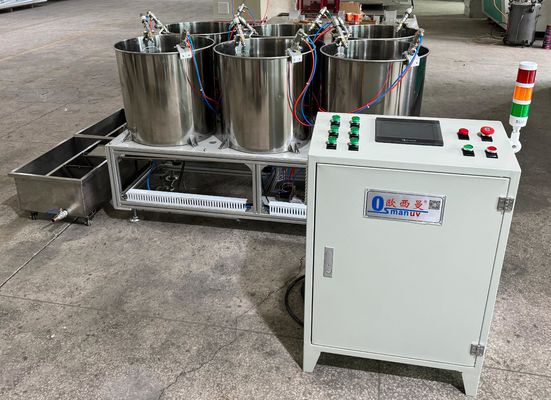 Sistema de recubrimiento giratorio de precisión de 6 posiciones para envases alimentarios de celulosa moldeada - Control uniforme del grosor de la película