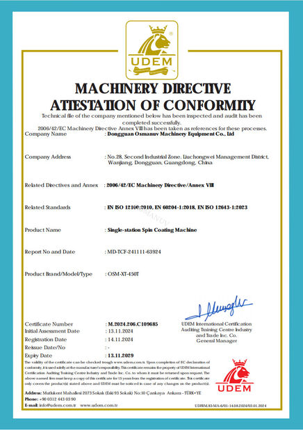 CHINA Dongguan Osmanuv Machinery Equipment Co., Ltd certificaciones