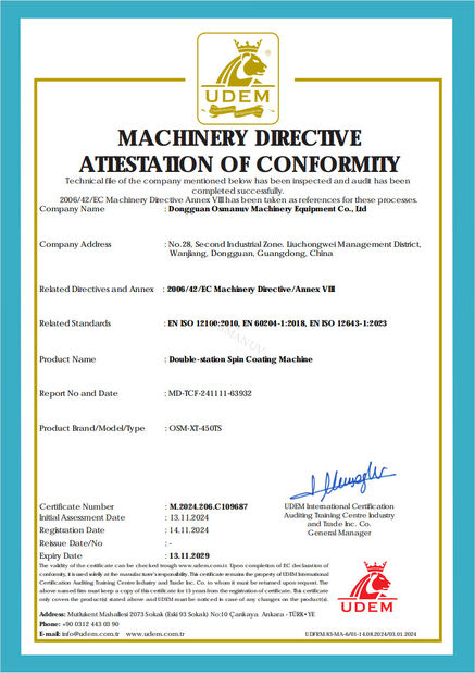 CHINA Dongguan Osmanuv Machinery Equipment Co., Ltd certificaciones